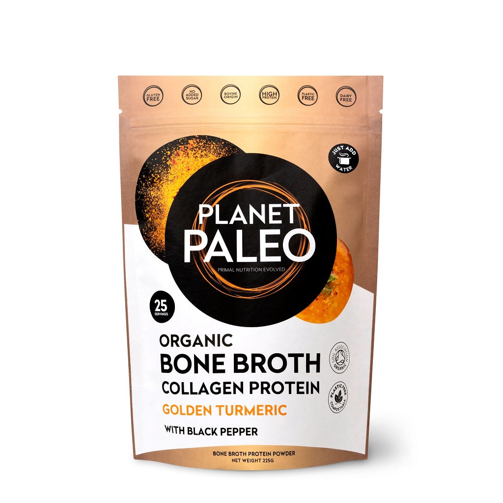 Planet Paleo<br> Bio-Knochenbrühe-Kollagenprotein – Goldene Kurkuma 225gr