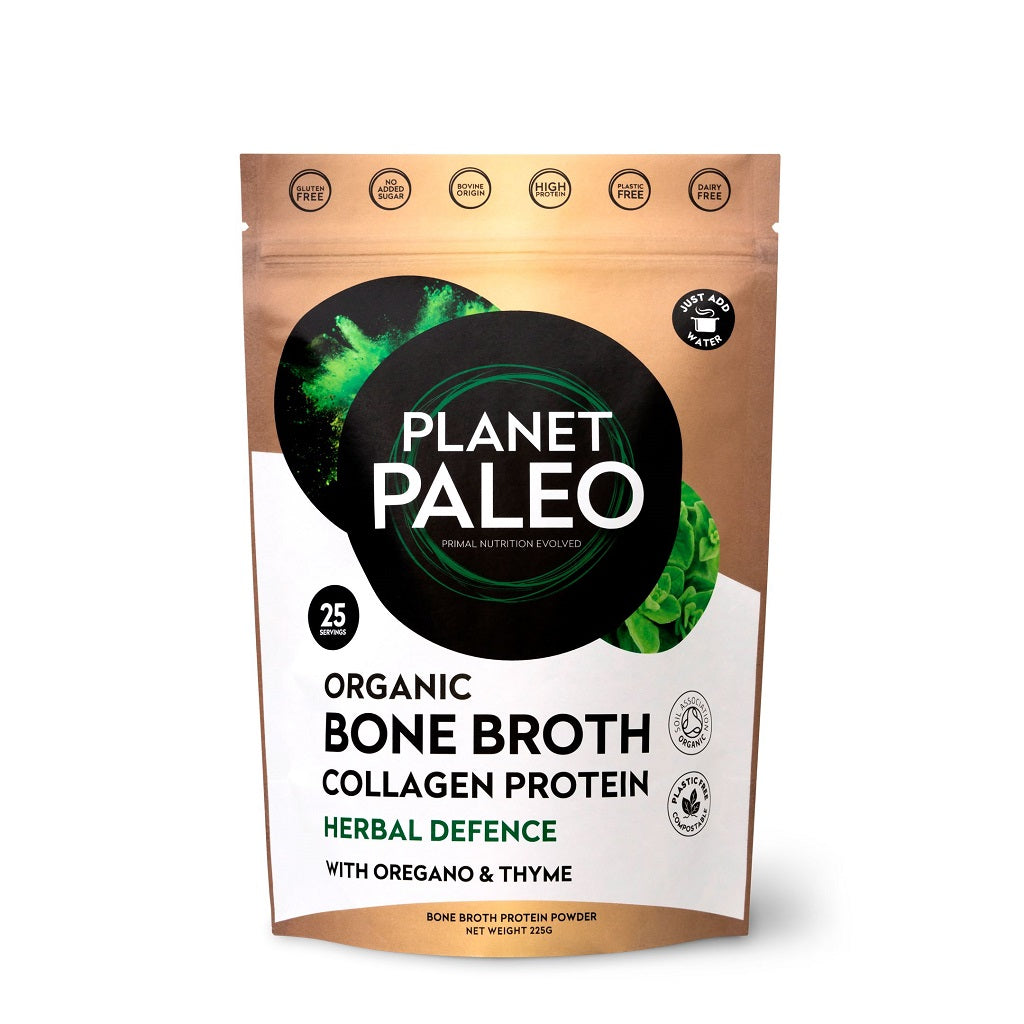 Planet Paleo <br>Organic Bone Broth Collagen Protein - Herbal Defence 225gr