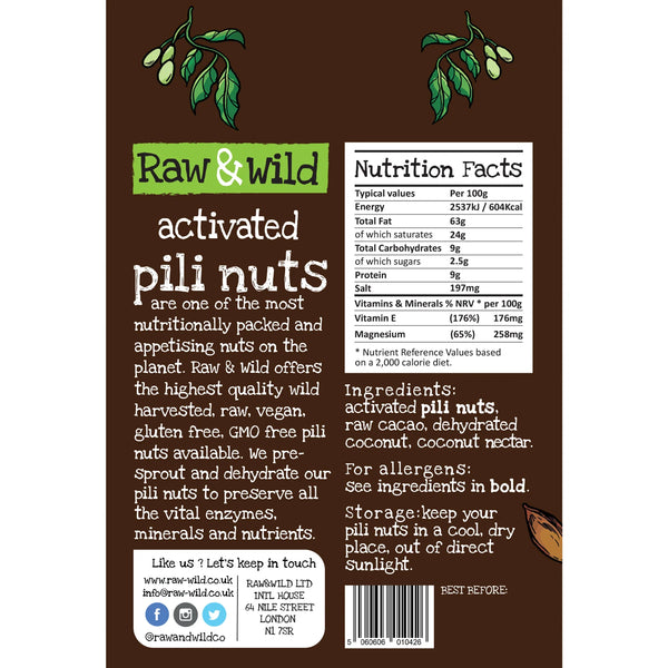 Activated Raw Chocolate & Coconut Pili Nuts 22gr Raw & Wild