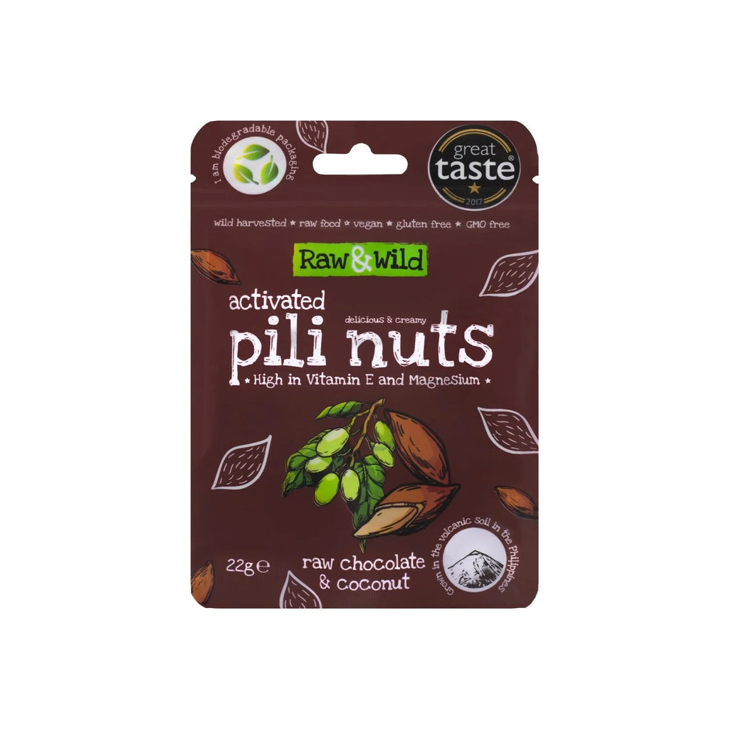 Activated Raw Chocolate & Coconut Pili Nuts 22gr Raw & Wild